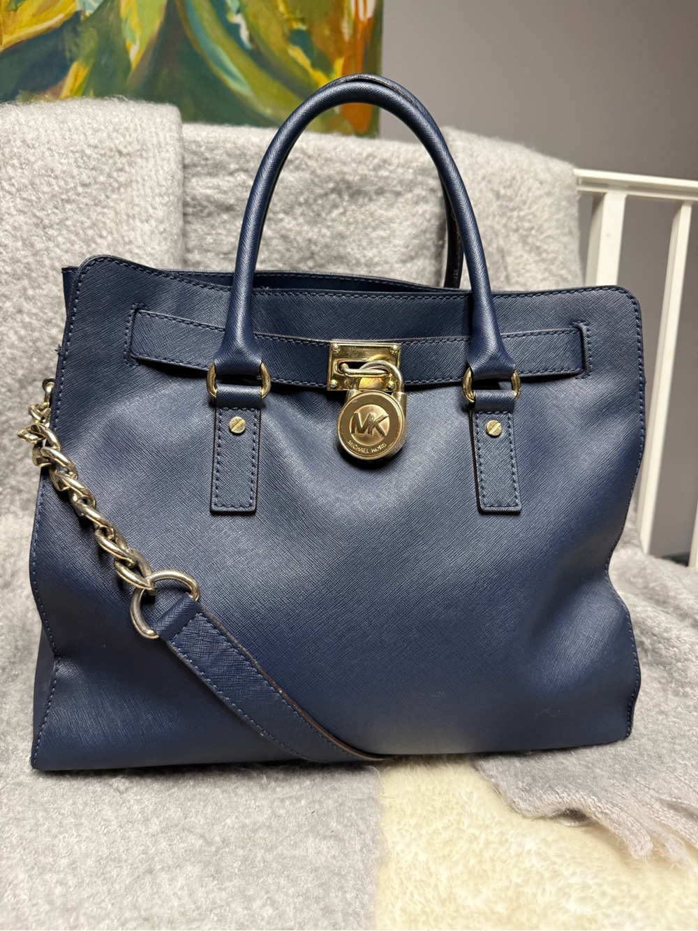 Michael Kors Navy Saffiano Leather with Gold Hardware